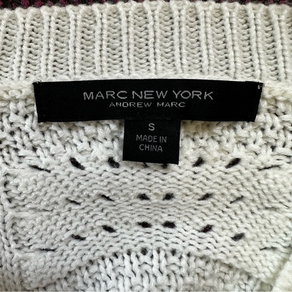 Marc New York Open Knot Ruffle V Neck Sweater White Black S - Picture 3 of 7